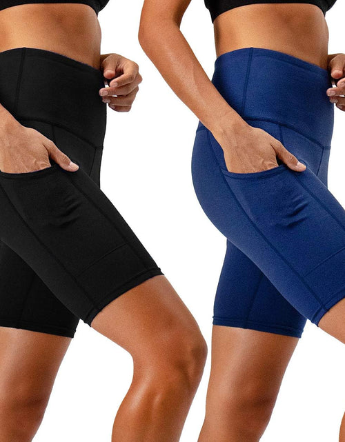 Load image into Gallery viewer, Women'S 2-Pack High Waist Workout Yoga Running Exercise Shorts with Side Pockets
