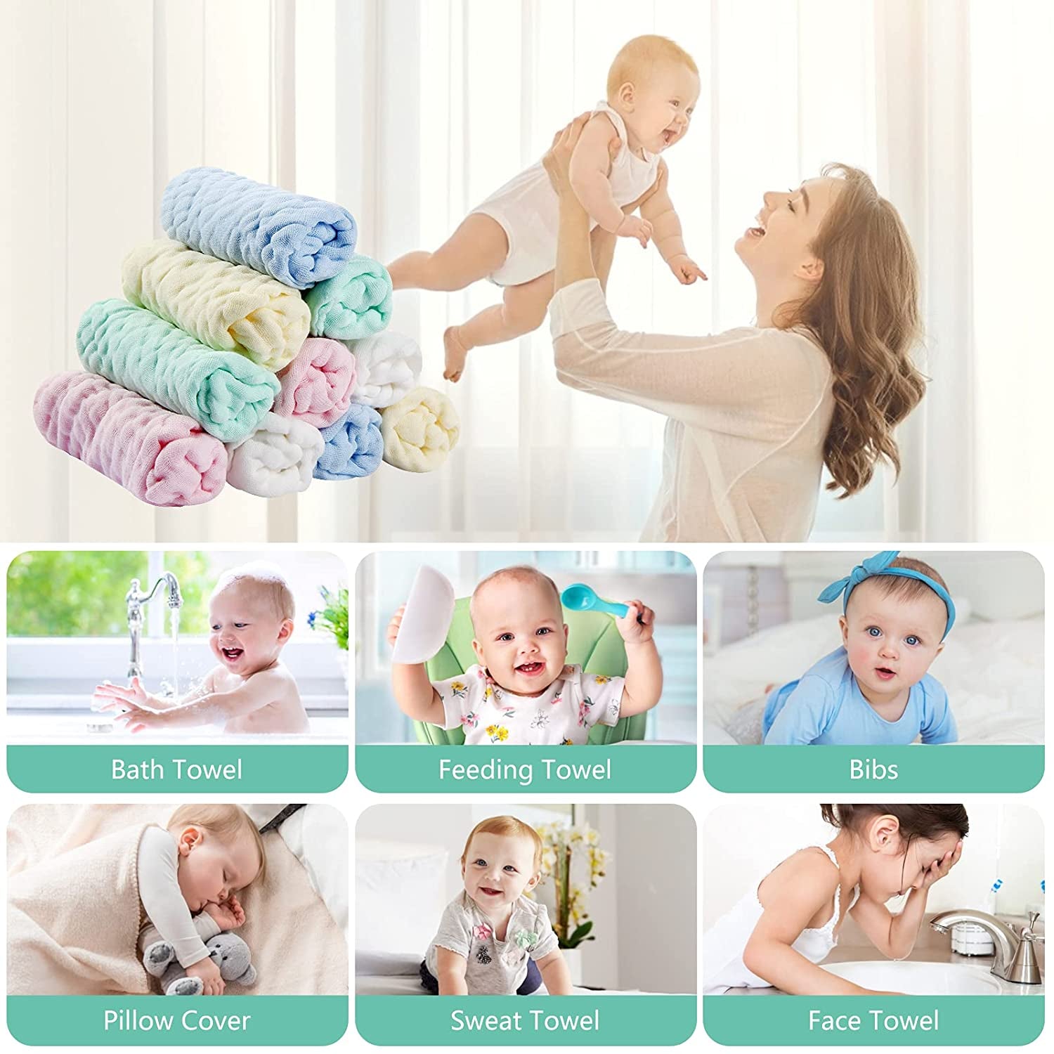 Baby Muslin Washcloths Baby Wipes Soft Newborn Essentials Baby Towels and Washcloths for Face Towel for Sensitive Skin Baby Wash Cloths 10 Pack 10X10 Inches Baby Register Shower Gift by