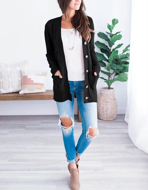 Load image into Gallery viewer, Women'S Long Sleeve Cable Knit Sweater Open Front Cardigan Button Loose Outerwear

