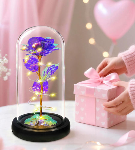 Rose Flower Gifts for Women,Birthday Gifts for Women,Womens Gifts for Christmas,Mom Gift for Xmas, Purple Colorful Artificial Flower Rose Light up Rose in a Glass Dome,Flower Gifts for Her,Anniversary