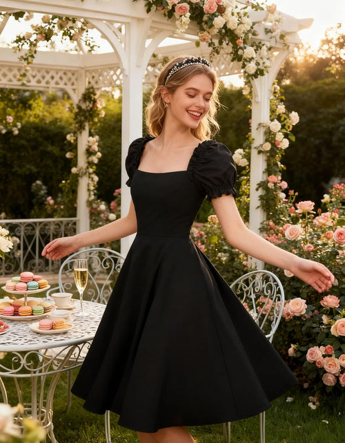Load image into Gallery viewer, Women'S Puff Short Sleeve 1950S Party Dresses Square Neck Aline Dress with Pockets
