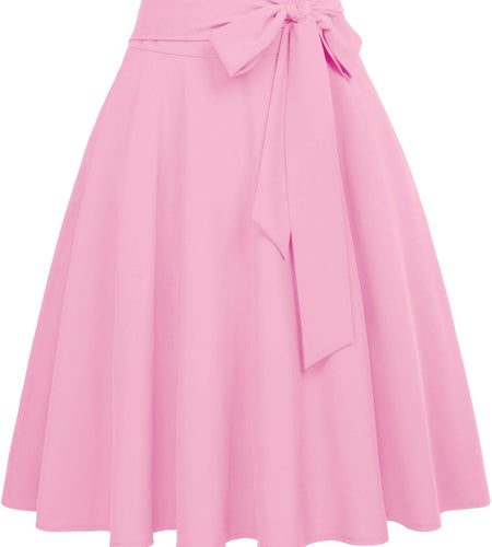 Women'S High Waist A-Line Pockets Skirt Skater Flared Midi Skirt